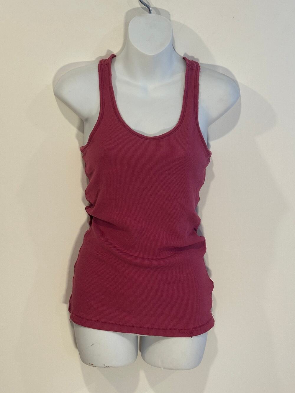 Vintage Y2K SO Ribbed Racerback Tank Top Magenta Pink Neon Orange Trim Medium